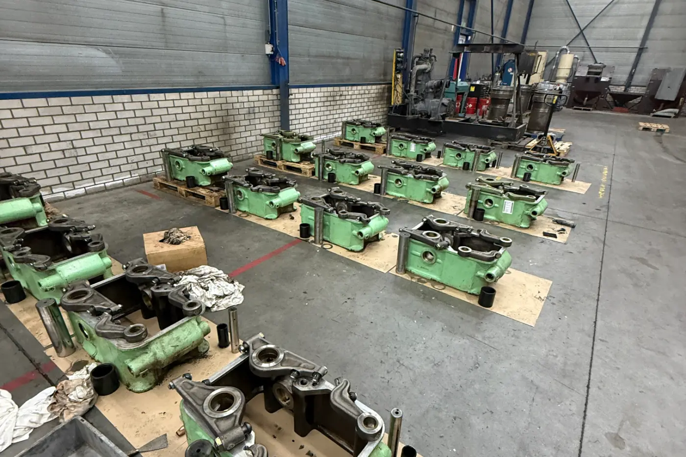 View along a marine main engine during a service visit